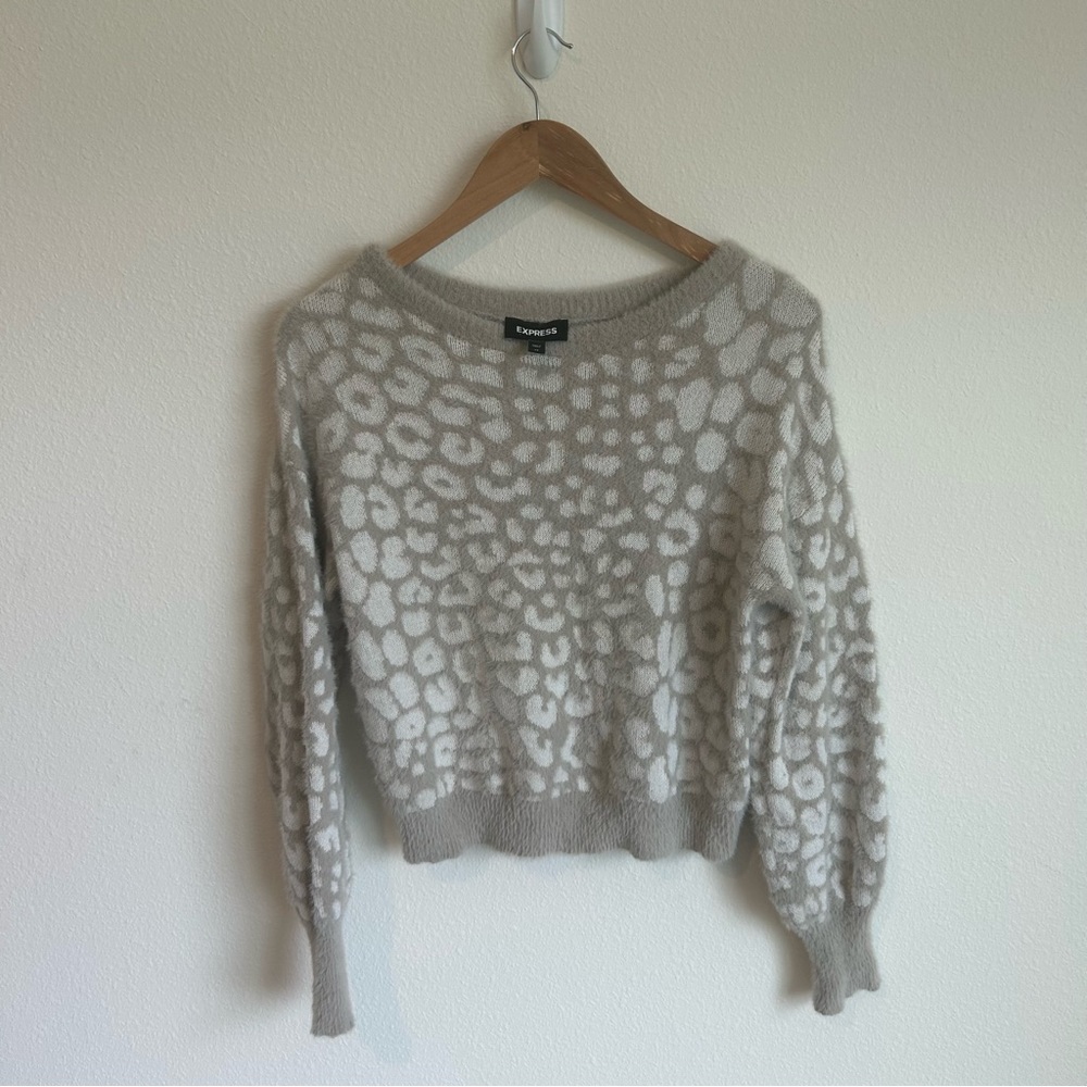 Express Leopard Beige Printed Long Sleeve Sweater